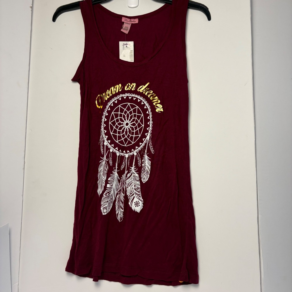 Miss Popular Dreamcatcher Tank Top Burgundy Gold Foil Dream On Dreamer Large NWT